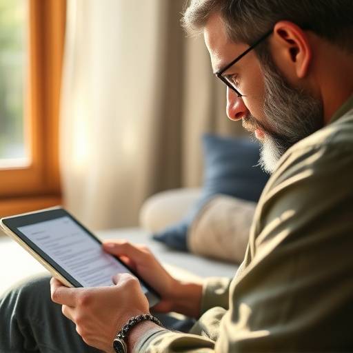 A scriptwriter reviewing a screenplay on a tablet