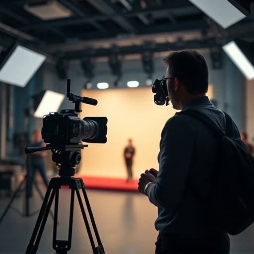 Camera operator filming a commercial in a studio setting