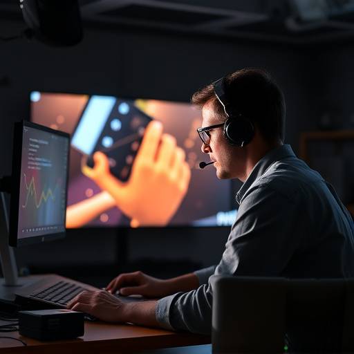 Motion graphics designer creating animated text on a screen
