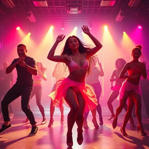Music Video Excerpt: A vibrant dance sequence from 'Rhythm of the Night' by DJ Electronica.