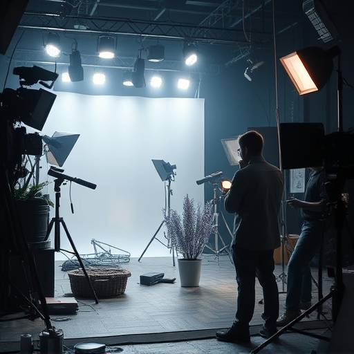 Set designer arranging props on a film set